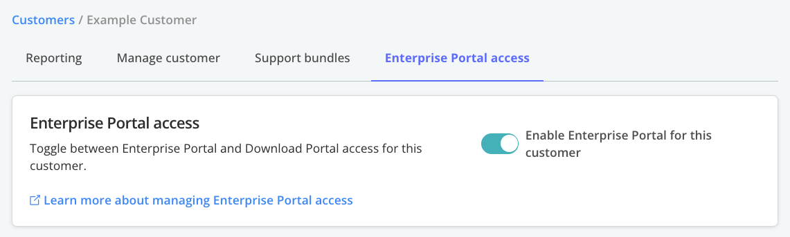 customer-specific enterprise portal access toggle